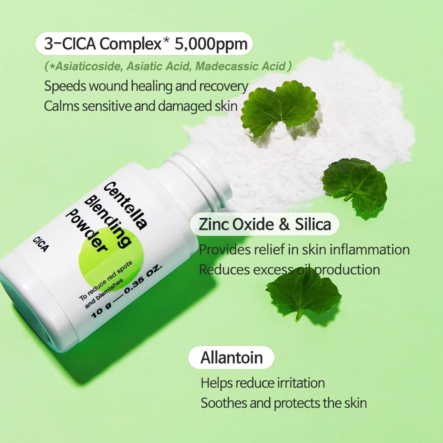 TIAM Centella Blending Powder, CICA Powder, Sebum Control, reduce acne marks, Asiaticoside, Madecassic Acid, Asiatic Acid (10g 0.35 Oz)