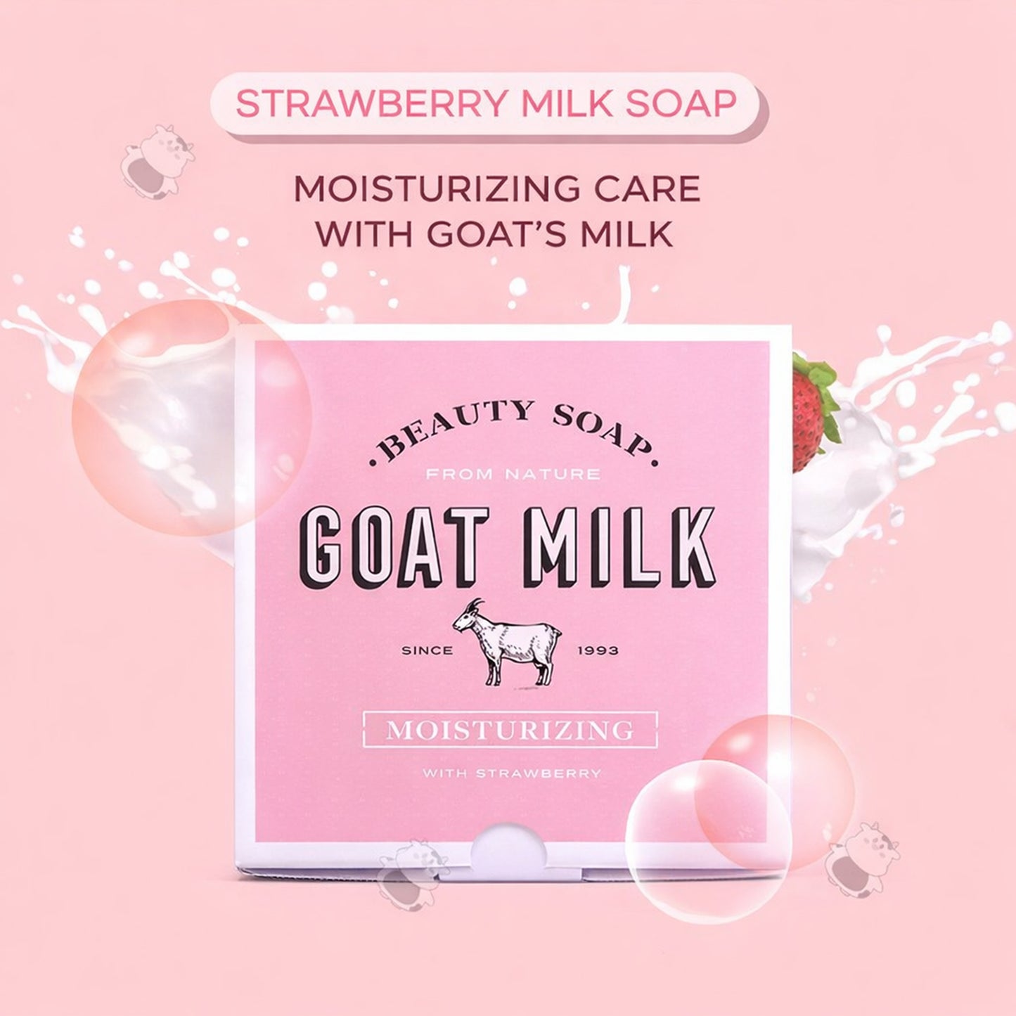 Showermate Goat Milk Soap Bar, Strawberry Milk Scent – Moisturizing Cleansing Soap with Vitamin C, Hydrating & Nourishing for Dry Skin, 12 Count