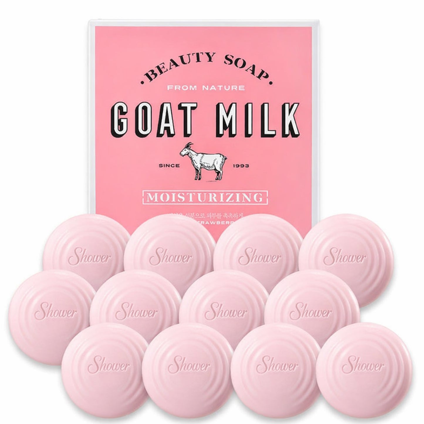 Showermate Goat Milk Soap Bar, Strawberry Milk Scent – Moisturizing Cleansing Soap with Vitamin C, Hydrating & Nourishing for Dry Skin, 12 Count