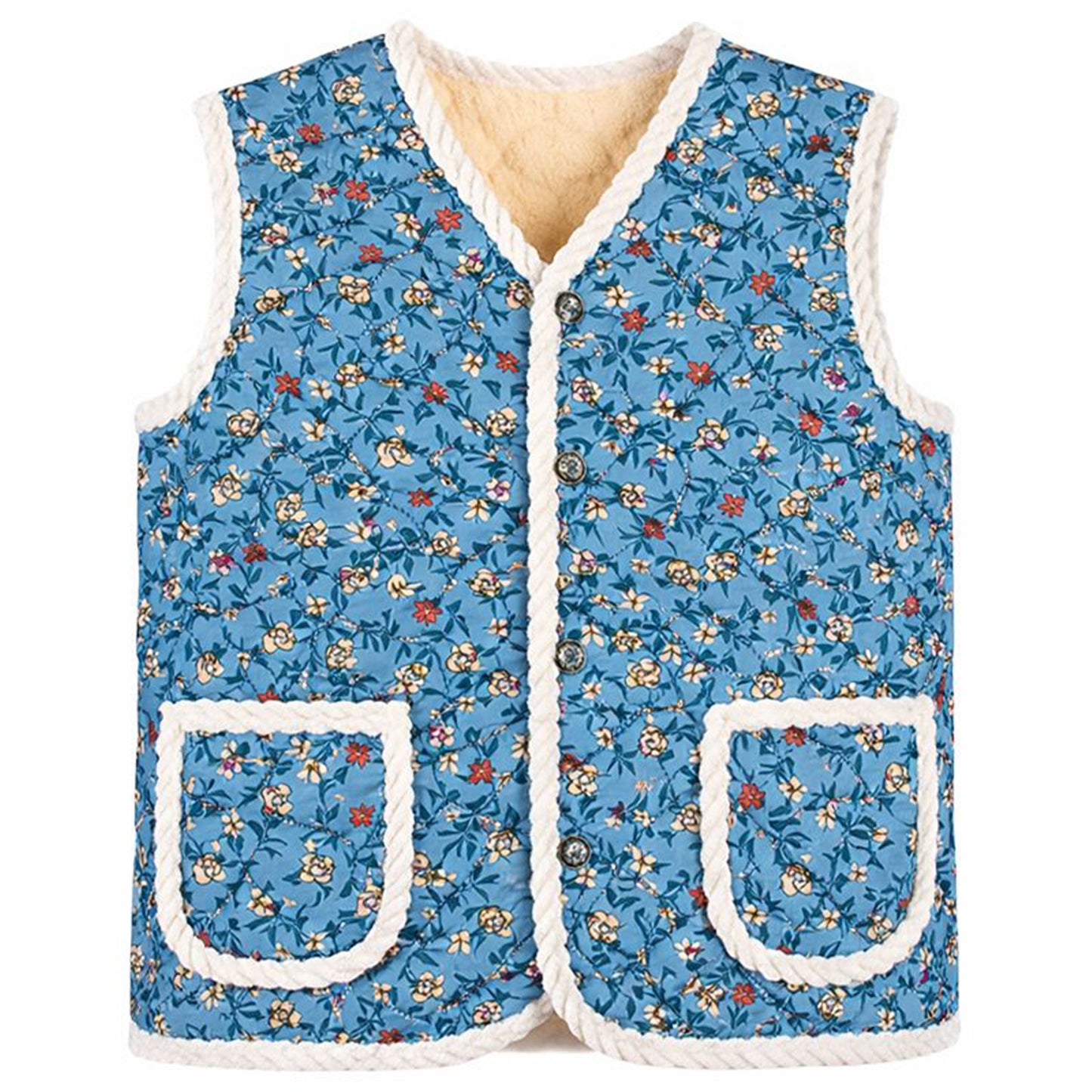 Korean Kimjang Vest, Retro Floral Quilted Design with Warm Fleece Lining, Sleeveless Winter Vest for Kimchi Making and Daily Wear