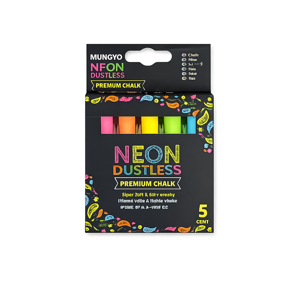 Premium Chalk Sticks – 5 Pack, Available in White or Neon Colors – Smooth Writing, Low Dust, Thick & Durable