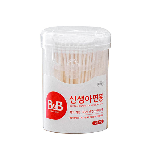 210pcs Cotton Swabs – 100% Pure Cotton Double Tipped Sticks with Paper Stick | Gentle & Safe for Sensitive Skin | Plain & Embossed Types | Convenient One-Touch Hygienic Container