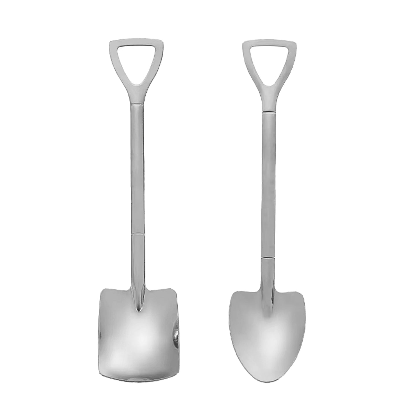 2 Pcs (1 Set) Stainless Steel Shovel Spoons – Reusable Mini Dessert Spoons for Coffee, Tea, Ice Cream, Fruit, Sugar & Cake, Cute Shovel-Shaped Silver Spoons for Kitchen and Party Use