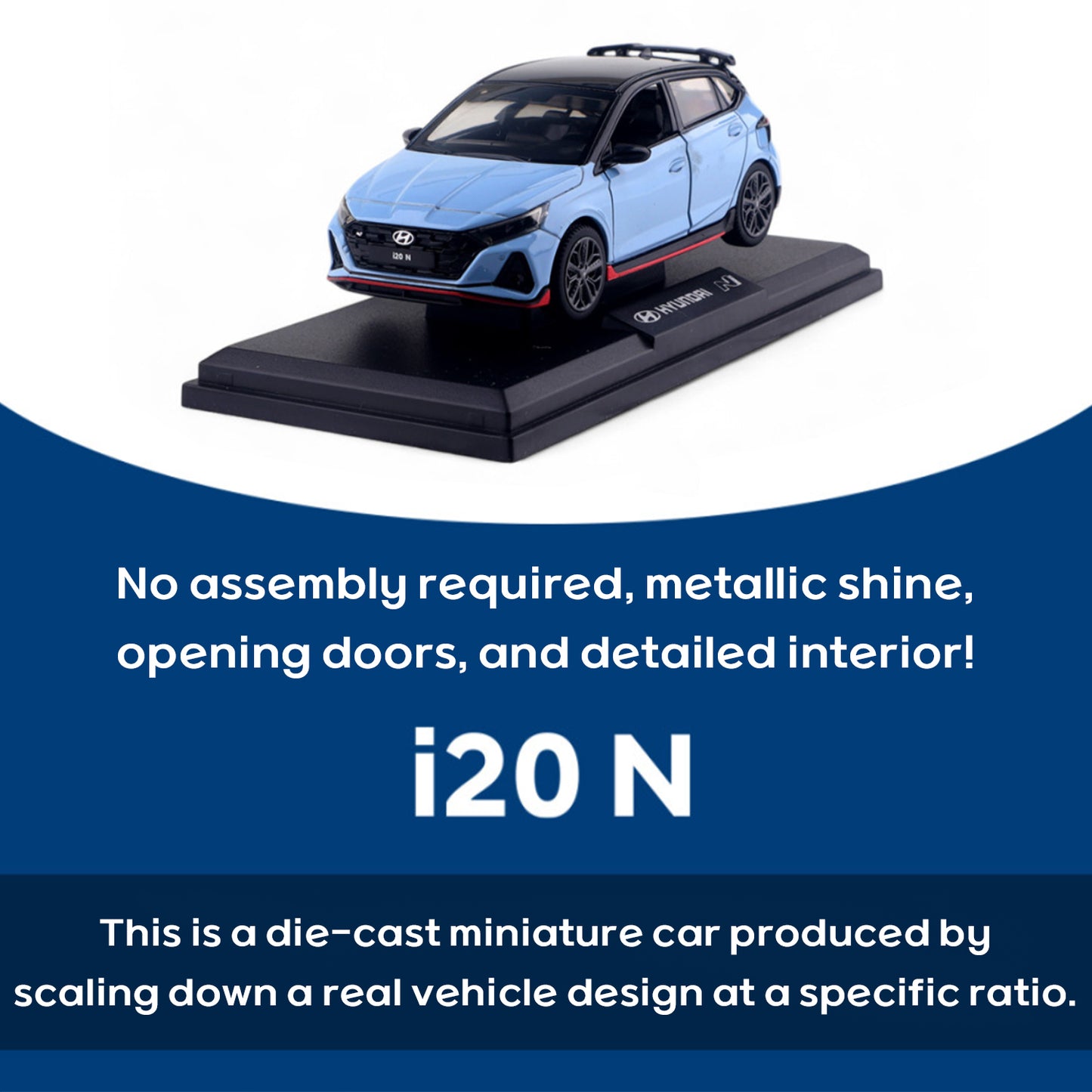 Hyundai Motors i20 N Mini Diecast 1:38 Scale Miniature Display