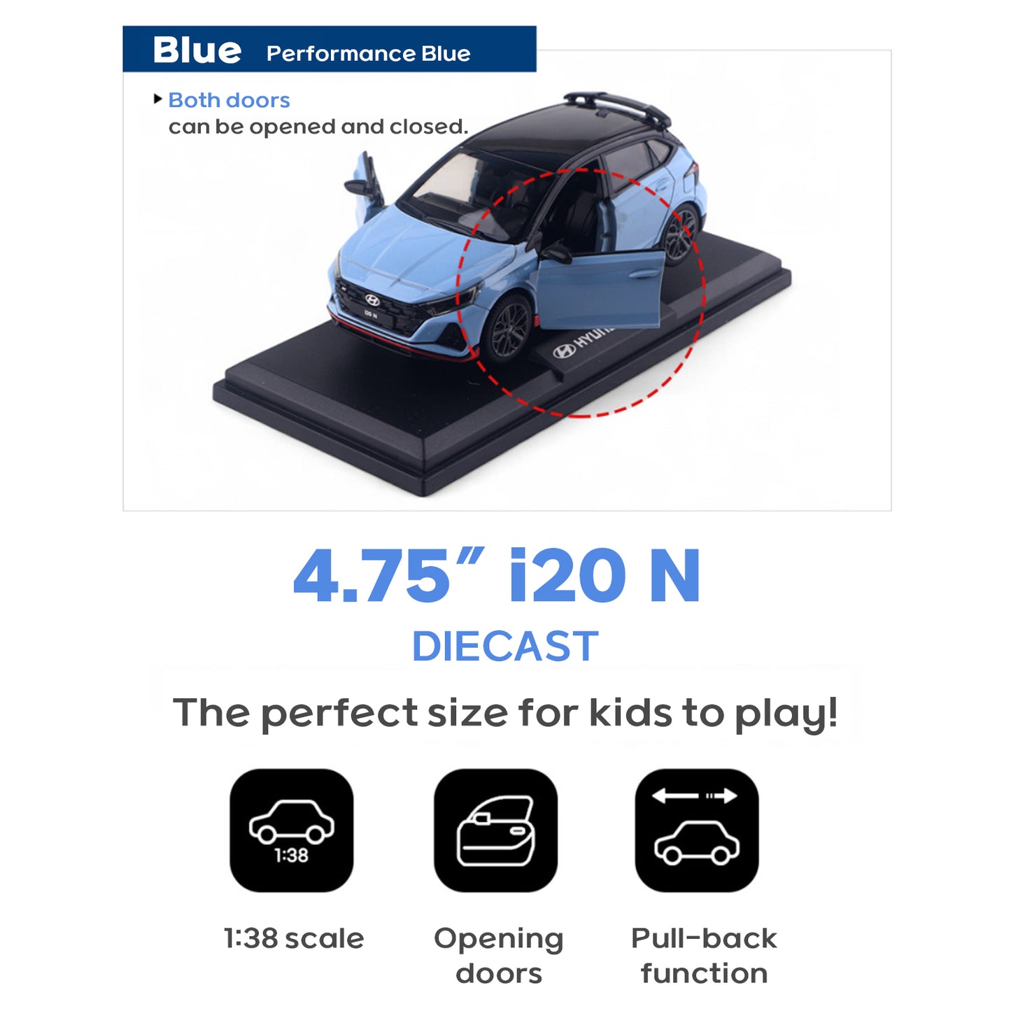 Hyundai Motors i20 N Mini Diecast 1:38 Scale Miniature Display