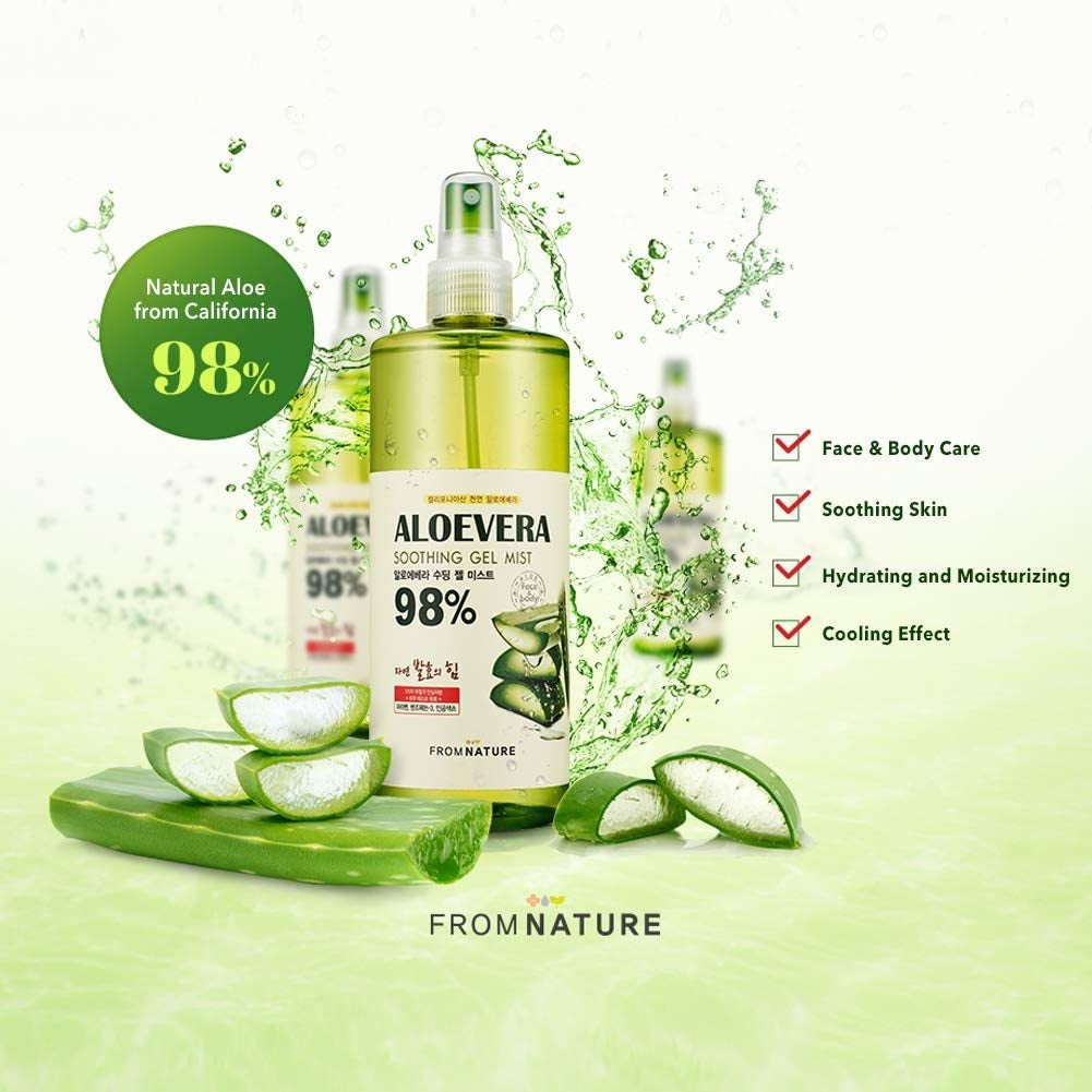 FROMNATURE Aloe Vera 98% Moisture Soothing Gel Mist - 13.5 fl oz. (400 ml)
