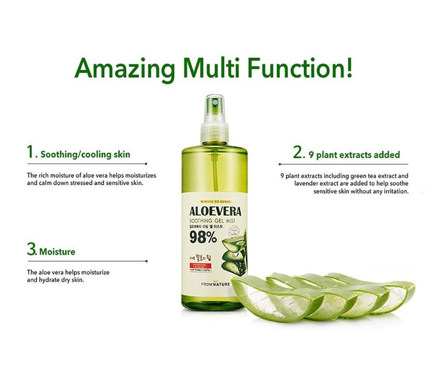 FROMNATURE Aloe Vera 98% Moisture Soothing Gel Mist - 13.5 fl oz. (400 ml)