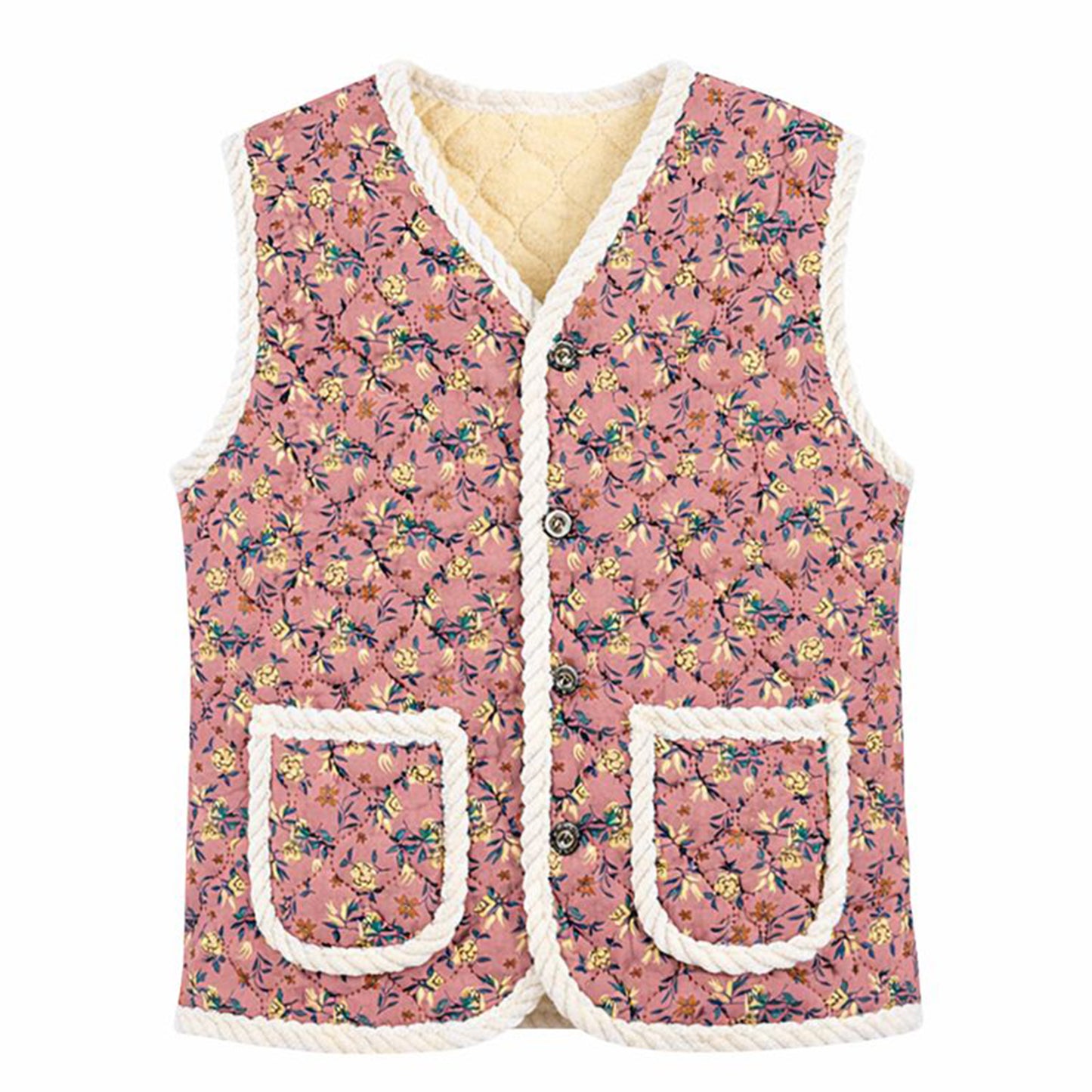 Korean Kimjang Vest, Retro Floral Quilted Design with Warm Fleece Lining, Sleeveless Winter Vest for Kimchi Making and Daily Wear
