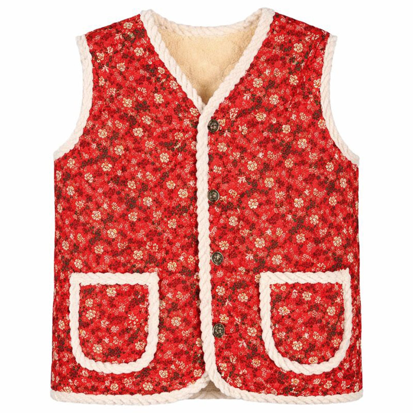 Korean Kimjang Vest, Retro Floral Quilted Design with Warm Fleece Lining, Sleeveless Winter Vest for Kimchi Making and Daily Wear