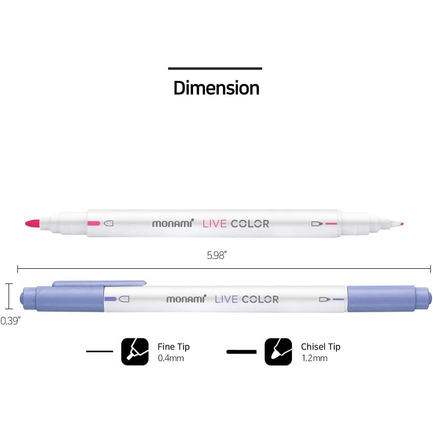 Monami Live Color Pen Set Water-Based Twin Marker 36C-Pack, Fine & Bullet Dual Tip Marker for Coloring, Drawing