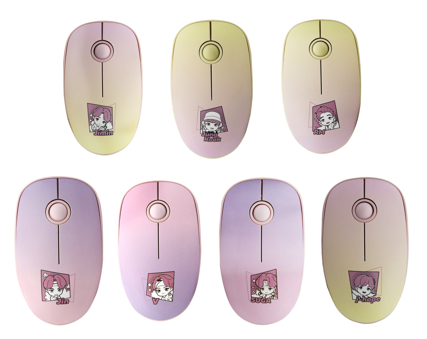 BTS Tiny Tan Bangtan Magic Door Wireless Silent Mouse, All Seven BTS Members in Their Own Cute Design