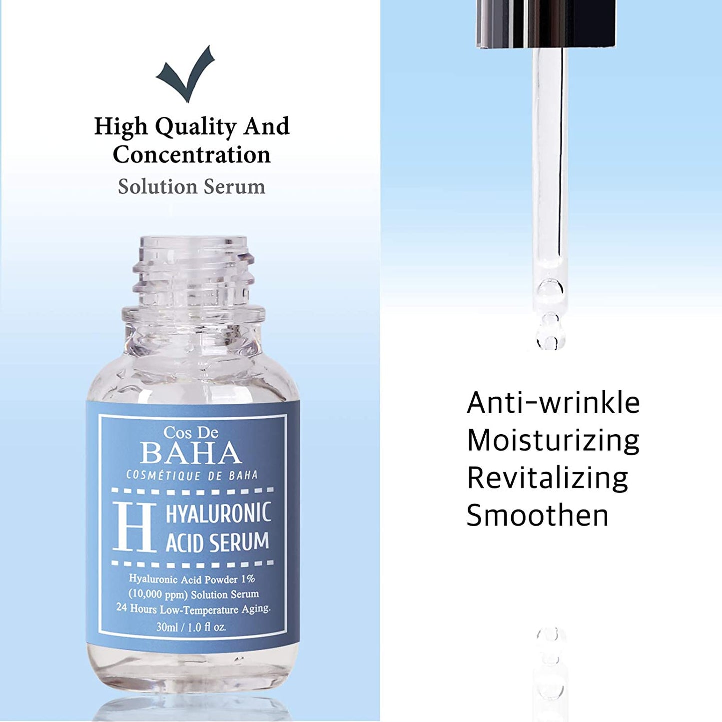 Cos De BAHA Pure Hyaluronic Acid 1% Facial Serum HA Face Hydration Plump Collagen Booster