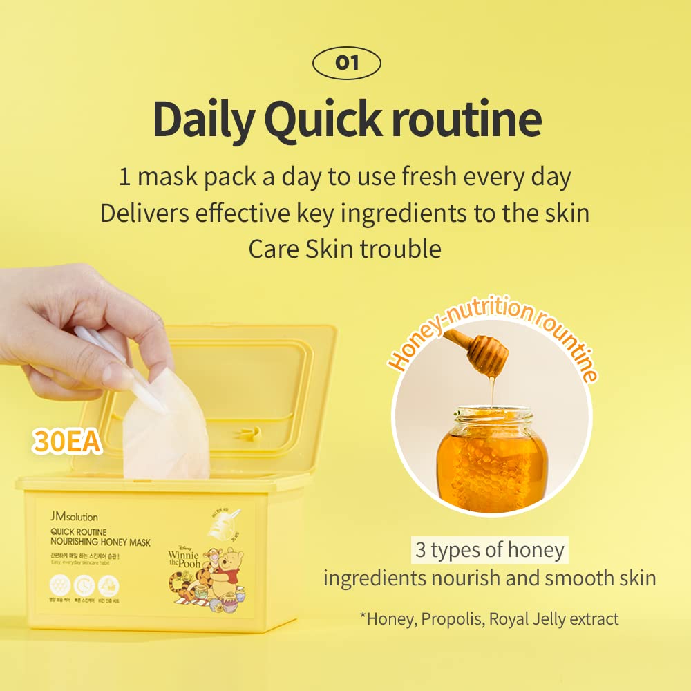 JM Solution Quick Routine Nourishing Moisture Facial Mask Sheet 30 EA- 1day 1 Mask Pick and Quick Dispenser Type- Honey Royal Nutrition-Vegan Certified Sheet