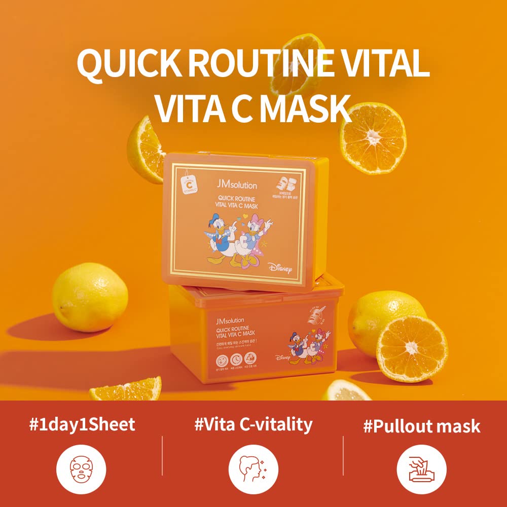 JM Solution Quick Routine Vital VITA C Mask Sheet 30 EA- 1day 1 Mask Pick and Quick Dispenser Type- Vitamin C-Vegan Certified Sheet for All Skin